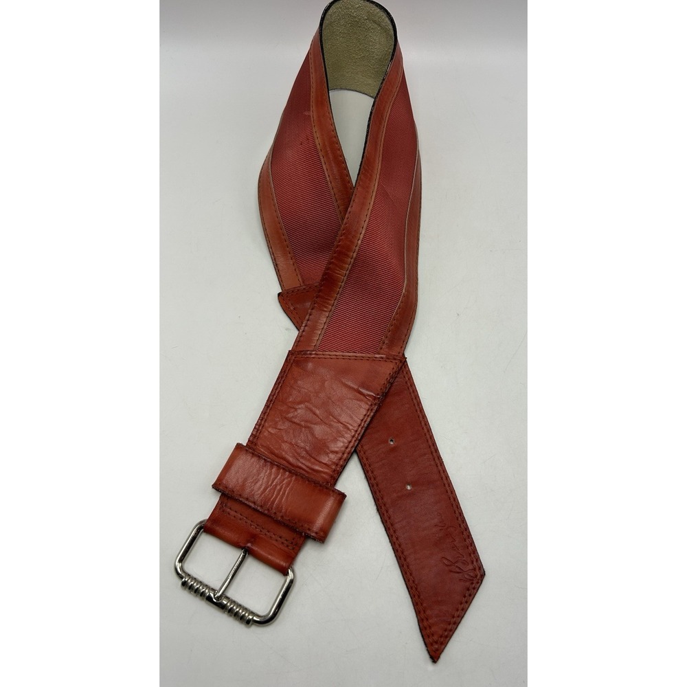 Wide Red Leather Belt Womens Medium 30 Signed Fashion Office Career Boho